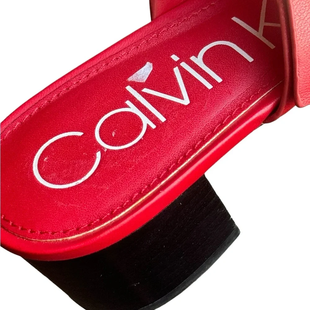 Calvin Klein ladies red leather square heels shoes size 9 - Picture 5 of 8